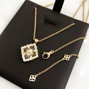 珠宝高级定制18K黄金布契拉opera复古拉丝大号镂空带满钻吊坠项链