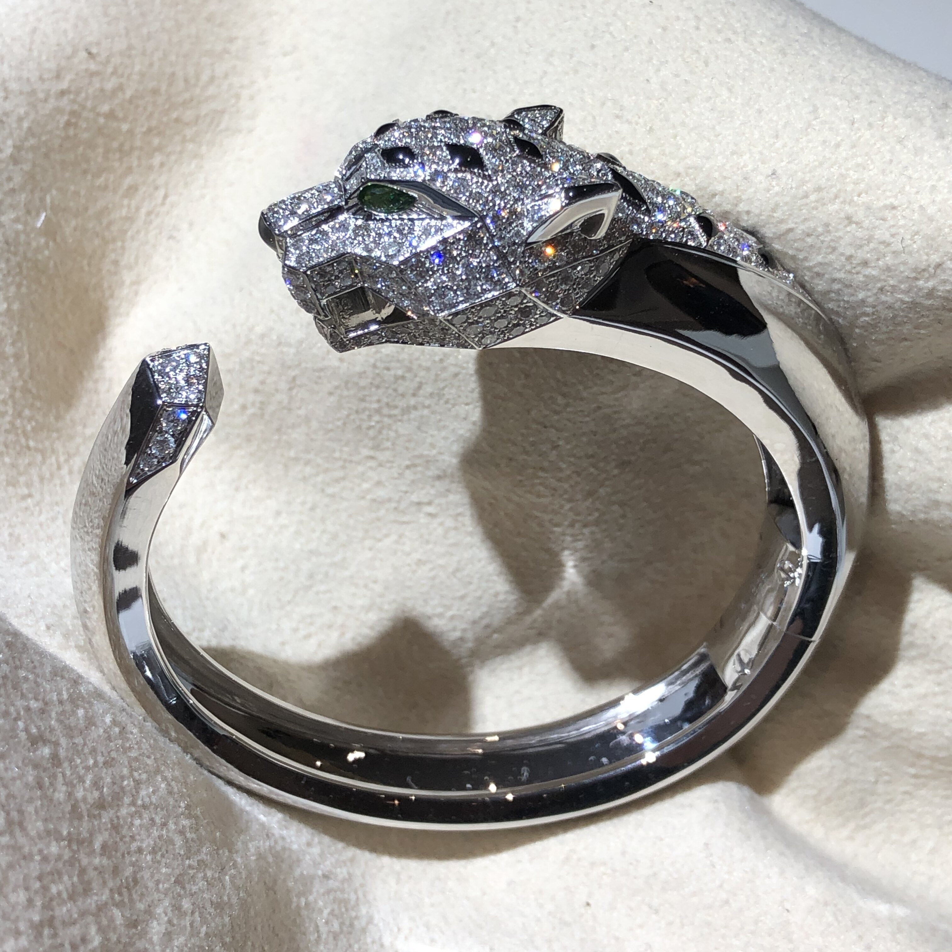 珠宝高级定制18K白金天然钻石满钻大宽版猎豹子手镯