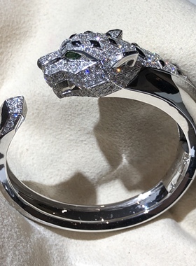 18K白金满钻宽版豹子手镯