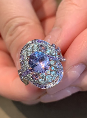 紫尖晶石1.7克拉戒指18K白金