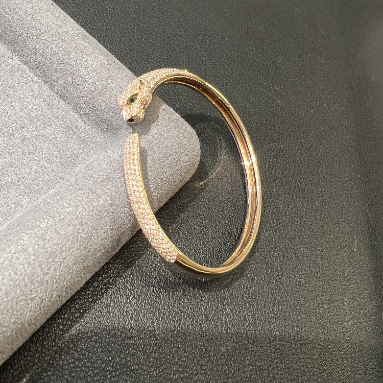 珠宝高级定制18K金天然钻石真金真钻半满钻豹子手镯手环