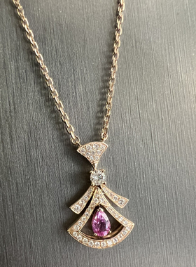 高定18K小裙子扇子钻石吊坠项链