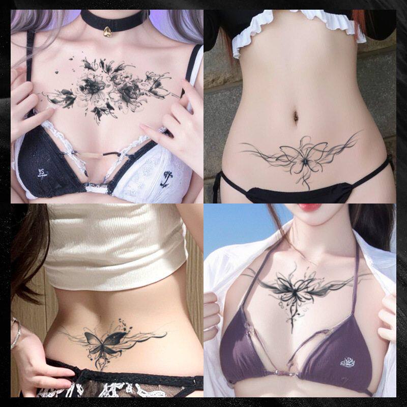 四款性感蝴蝶大花草本纹身贴防水女持久果汁半永久胸部高级感御姐