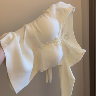 蝴蝶结蕾丝花边保暖带胸垫内衣少女学生纯欲bm秋衣内搭外穿打底衫