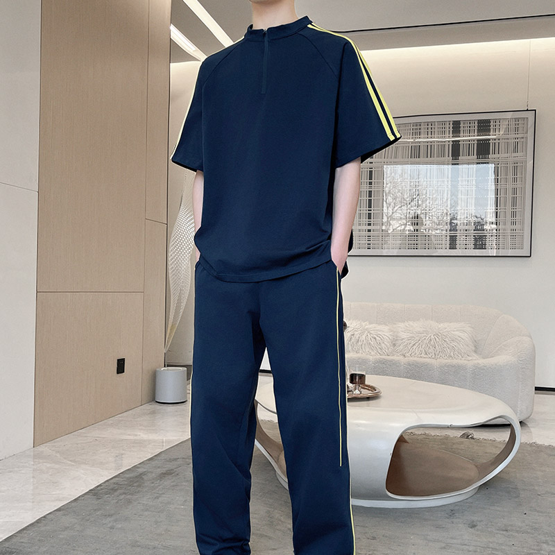 夏季男士透气薄款短袖长裤套装图片