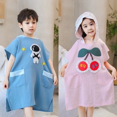儿童浴巾可穿式夏季棉纱布斗篷吸水洗澡游泳专用浴袍速干男孩女童