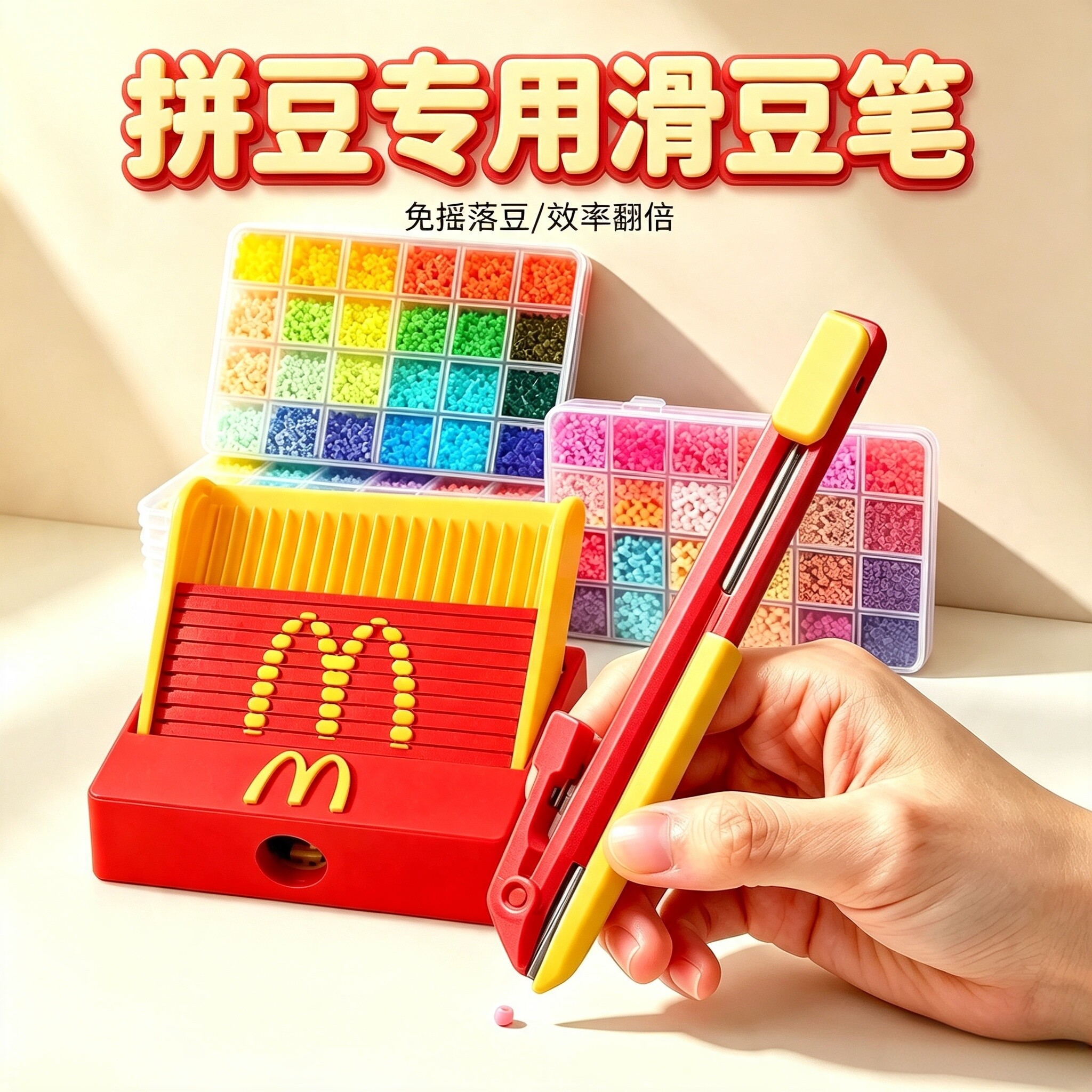 免摇按压拼豆笔三件套点握式自动双长豆针高颜值专用工具逗比斗争图片