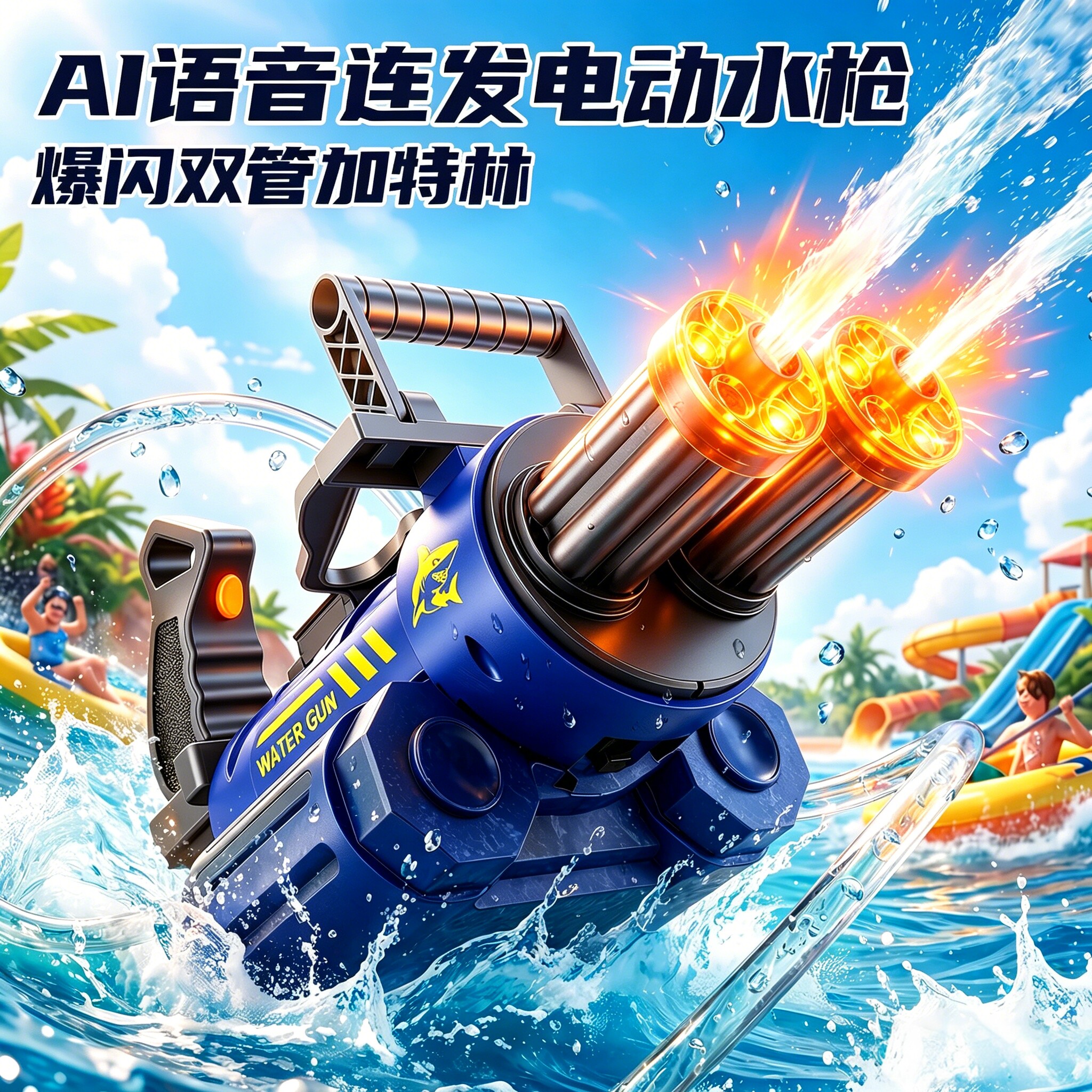 2026新款ai声控黑科技加特林儿童电动水枪玩具喷水大容量连发高压