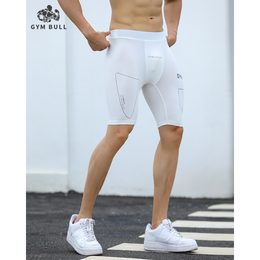 肌肉GYM狗夏薄透气速干健身裤男款高弹紧身训练运动五分深蹲裤子
