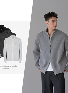 【CSMY】秋冬双向拉链高领重磅开衫外套男宽松黑色针织毛衣马拉拉