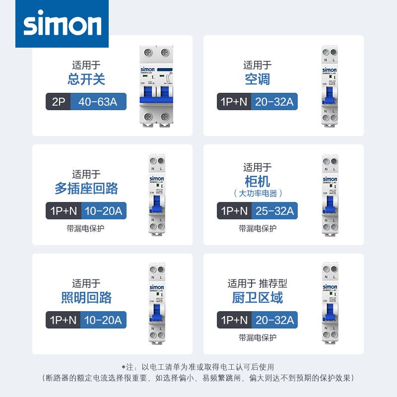 西蒙断路器家用空气开关1P2P3P4P空开10安63A小型电闸保护开关65C