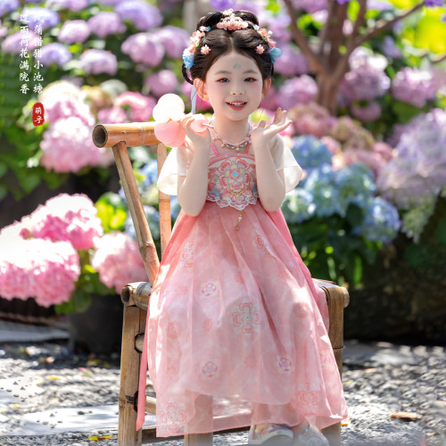 萌乎·桃芋汉服女童2026夏款仙气国风公主连衣裙女孩薄款表演襦裙