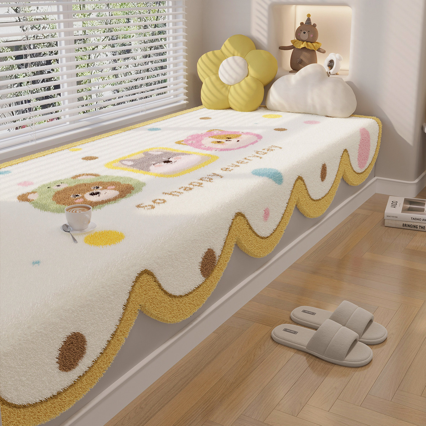 网红ins风主卧飘窗垫秋冬新款小阳台垫子毛绒坐垫卧室窗台垫防滑