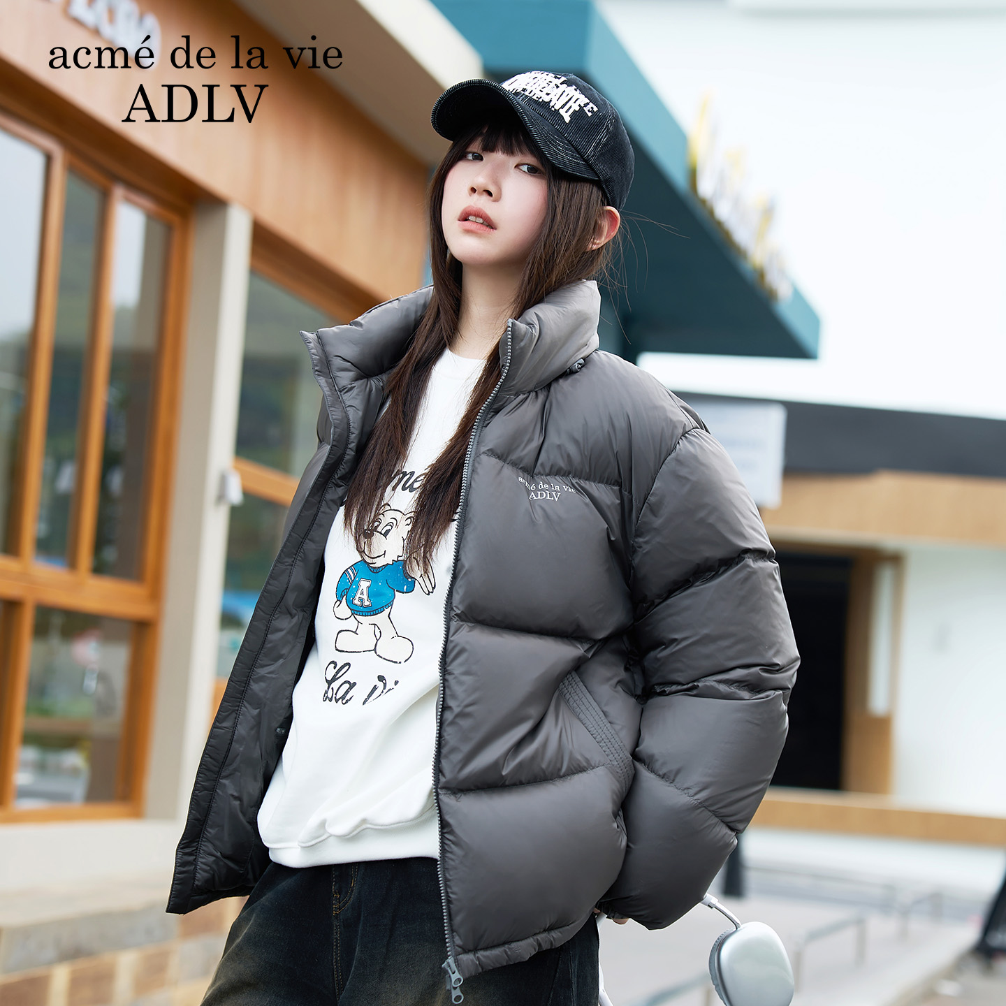 ADLV基础拼接Logo短款羽绒服
