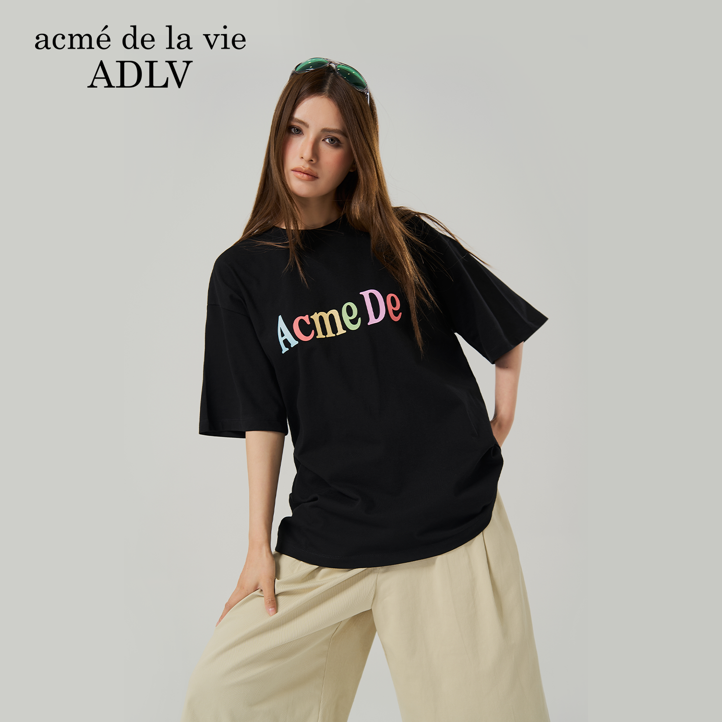 ADLV崔叡娜YENA同款彩色LOGO印花短袖T恤秋季新款体恤男女上衣潮