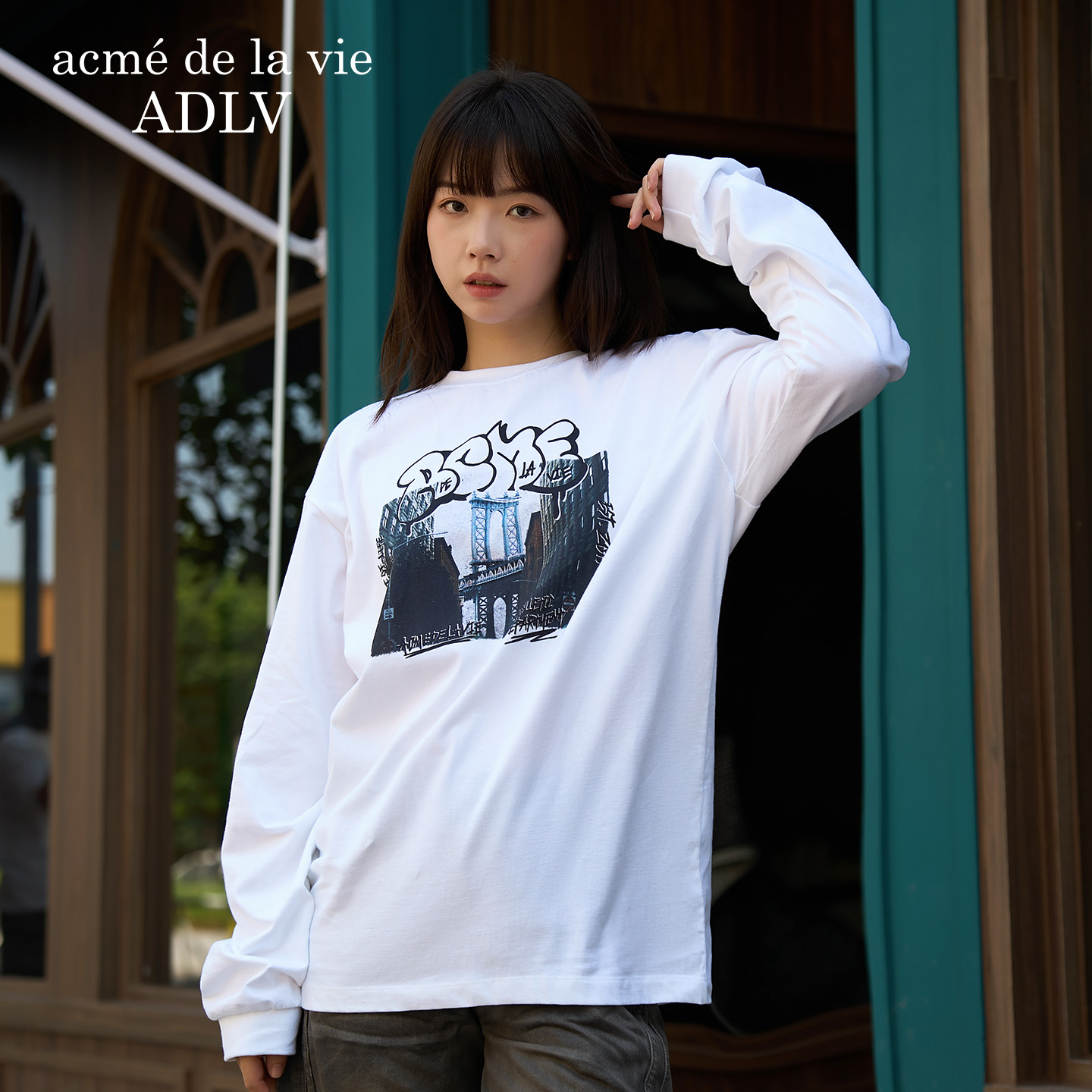 ADLV布鲁克林大桥印花长袖T恤