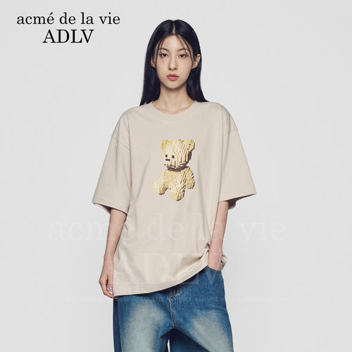 ADLV方块熊图案短袖T恤男女同款