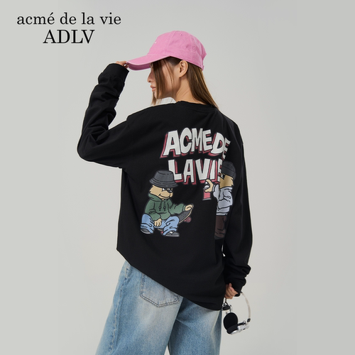 涂鸦风格AC熊印花长袖T恤