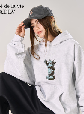 ADLV自由女神AC熊连帽卫衣25新款加厚黑灰色男女淡人高知穿搭上衣