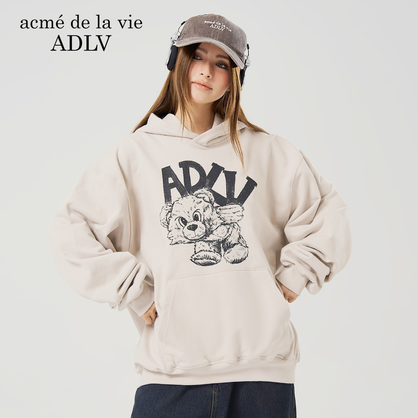 ADLV背背熊图案连帽卫衣