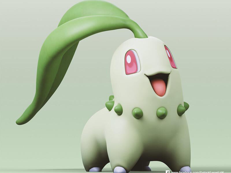 菊草叶精灵宝可梦口袋妖怪3d打印模型神奇宝贝stl手办三维数据