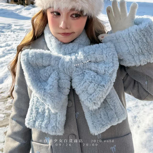 春田少女新款多色蝴蝶结加厚冬天保暖女士冬季防寒百搭可爱围巾