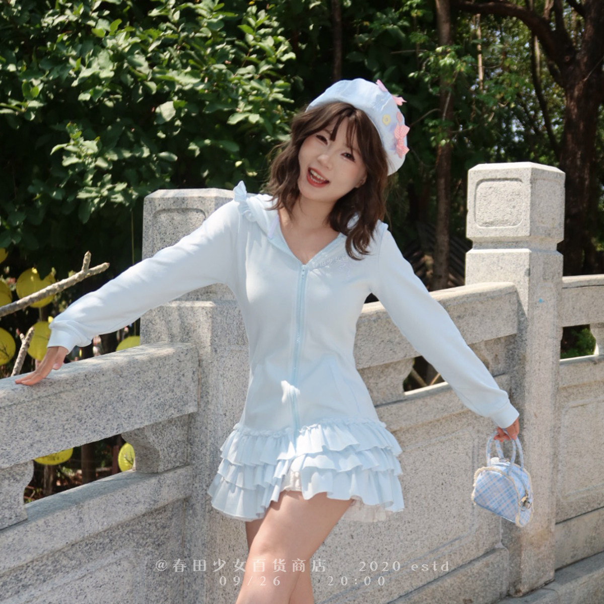 春田少女26年兔兔巴士早秋漂亮连衣裙小个子甜妹兔耳长袖卫衣裙