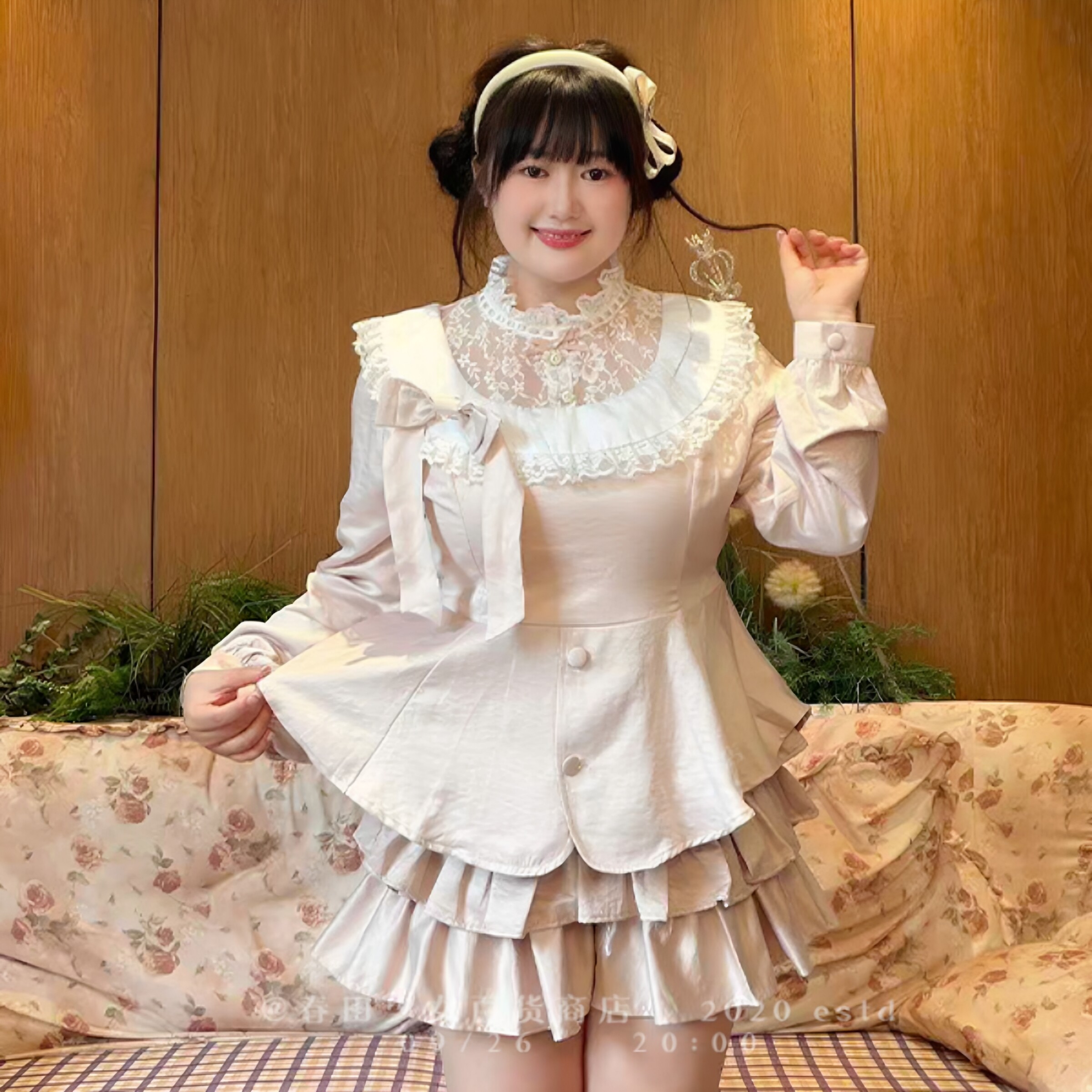 春田少女缎面粉雾甜心大码收腰显瘦初秋高知穿搭一整套长短裙套装