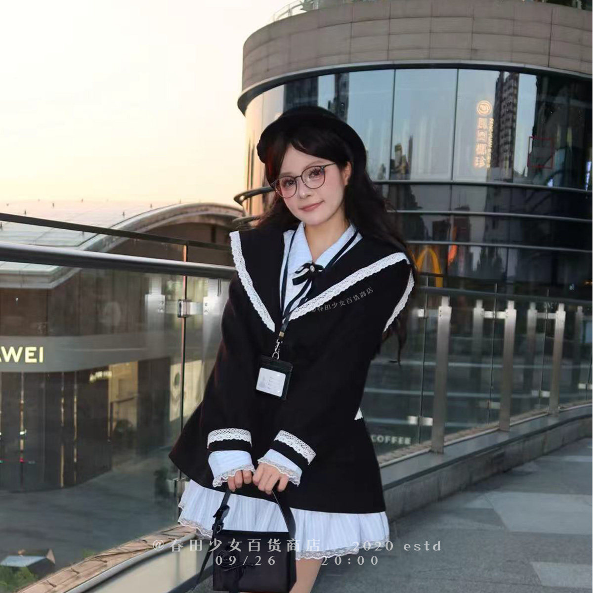 春田少女黑白撞色边胖mm秋冬开衫吉赛尔外衣外套女时尚百搭