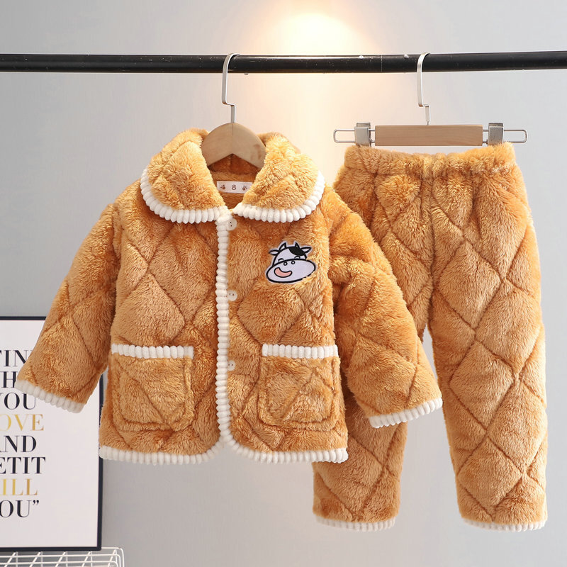 冬季儿童睡衣法兰绒三层加厚夹棉套装男女童宝宝珊瑚绒保暖家居服,童装/婴儿装/亲子装,家居服套装,淘宝优惠券,粉丝福利购,淘宝优惠卷