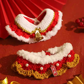 猫咪喜庆围脖狗狗可爱围兜项圈针织配饰春节宠物装 饰口水围巾