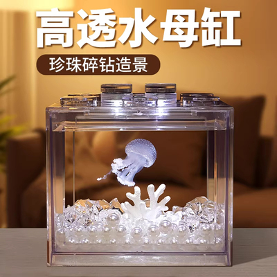 水母专用缸客厅小型创意造景斗鱼缸办公室桌面装饰观赏生态缸