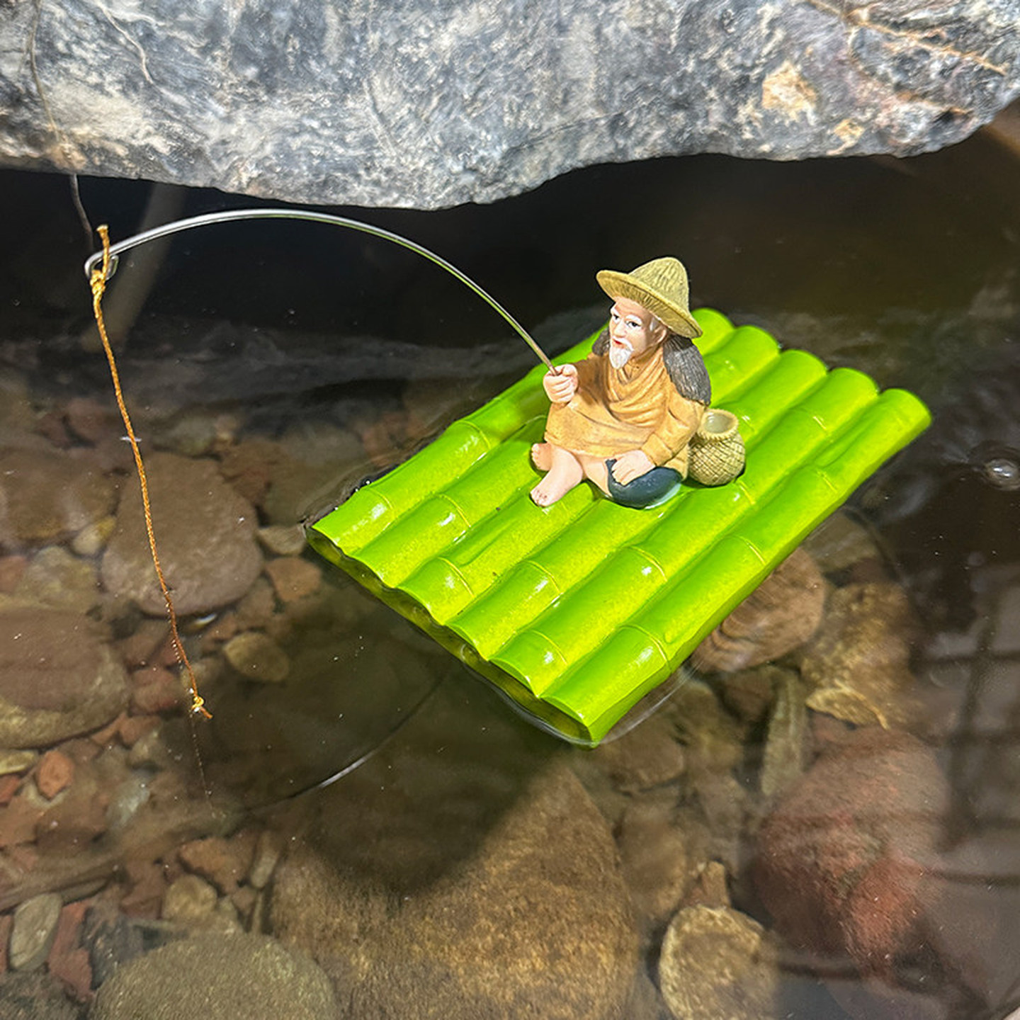 鱼缸装饰造景摆件水面漂浮竹排姜太公钓鱼翁垂钓庭院水缸装饰
