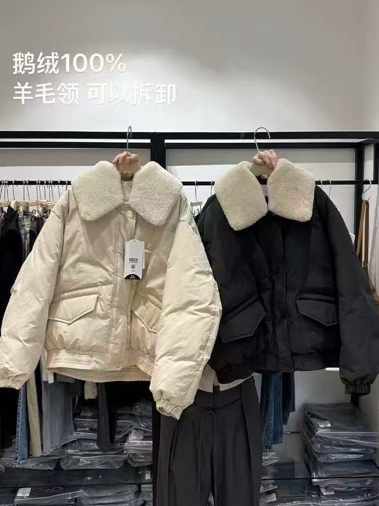 韩国东大门正品新款冬bruni百搭宽松减龄羊毛领白鹅绒羽绒服厚女