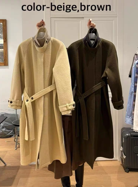 现～韩国东大门正品新款weare2025秋冬简约风百搭宽松羊毛大衣女