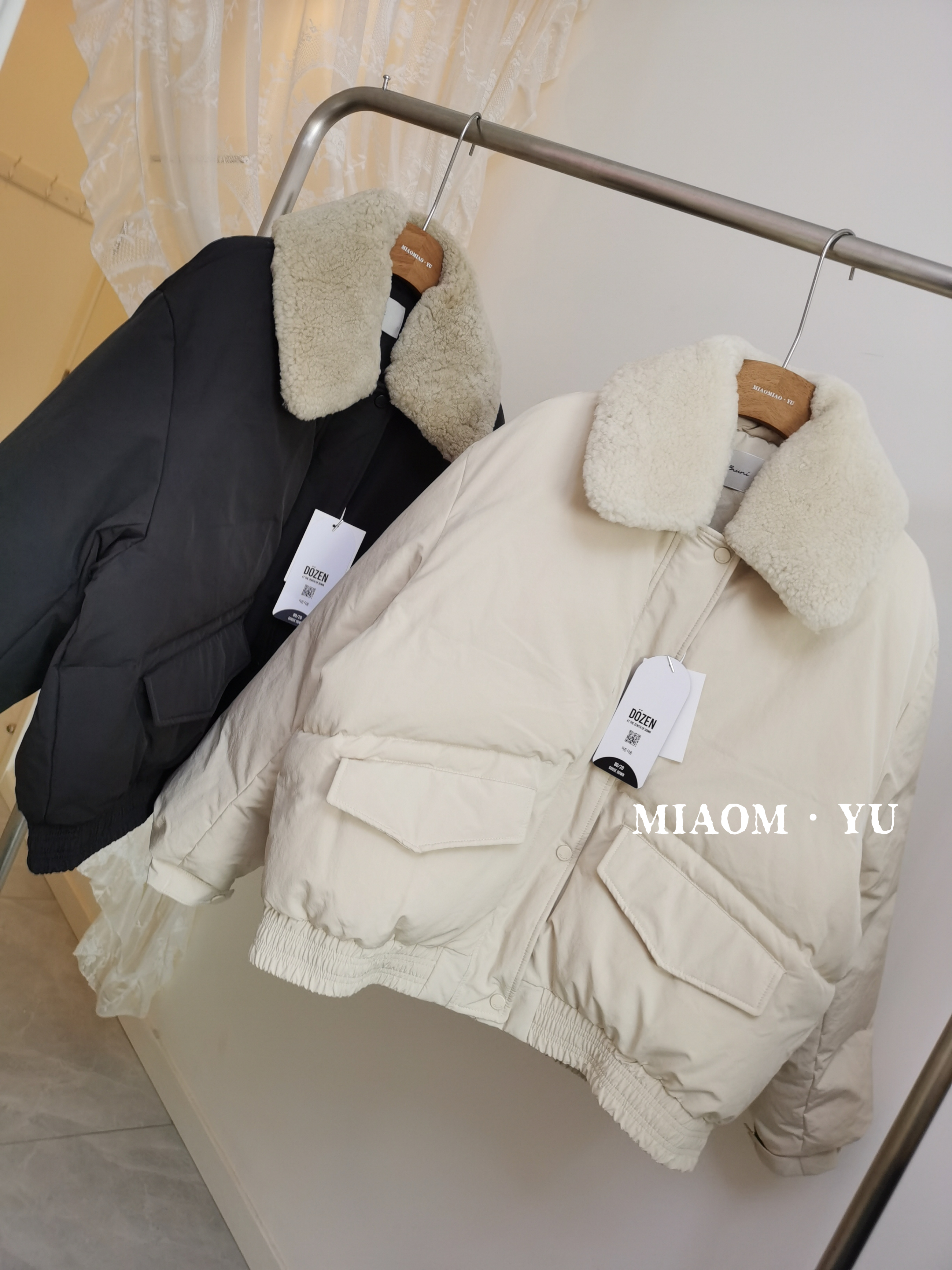 现～韩国正品新款冬bruni百搭宽松减龄羊毛领白鹅绒羽绒服厚女