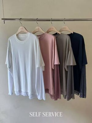 现～韩国东大门正品新2025秋selfservice时尚百搭宽松长袖拼接T恤