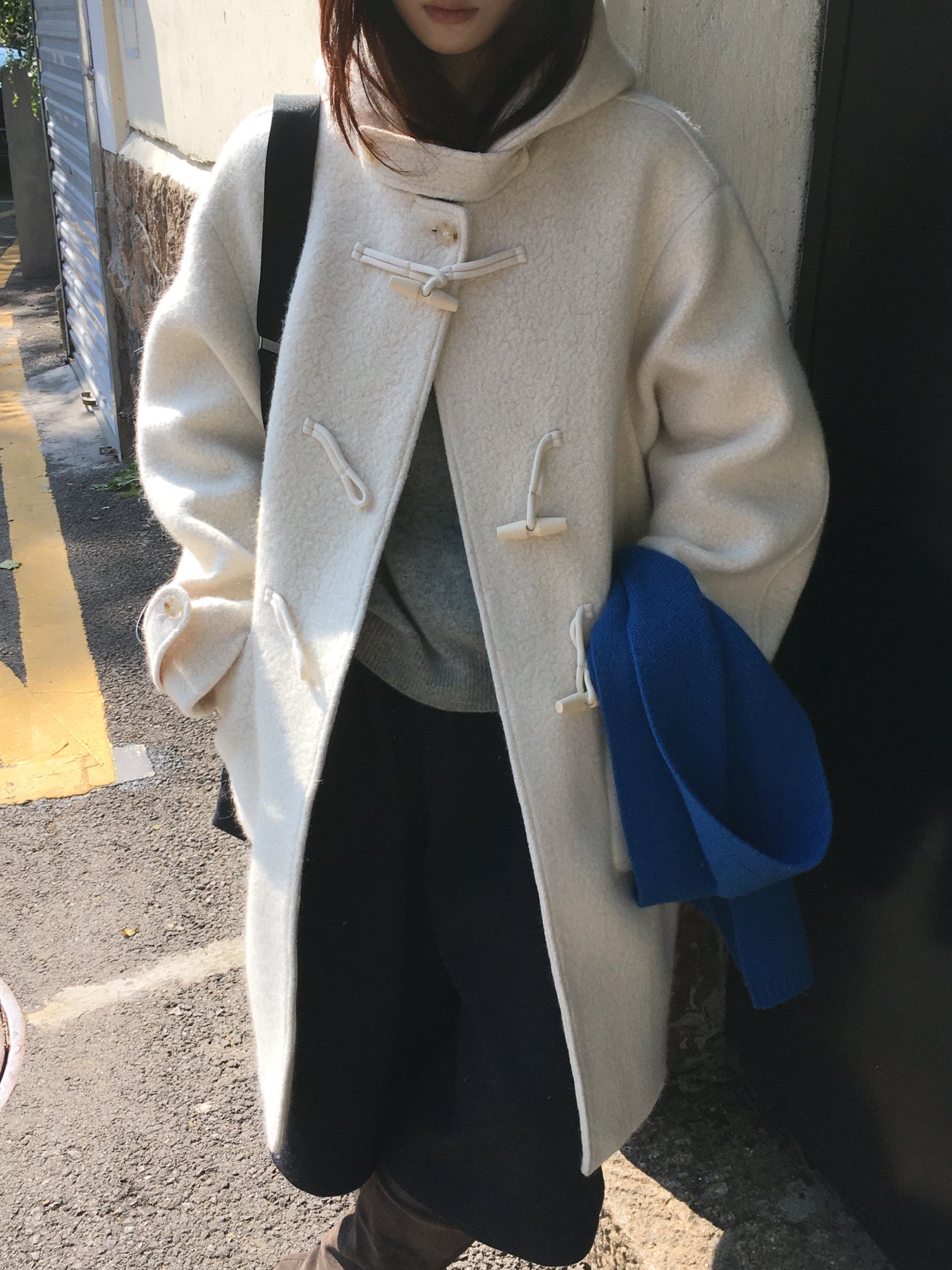 现～韩国正品新款rom2025秋冬简约风百搭牛角扣羊驼毛大衣外套女