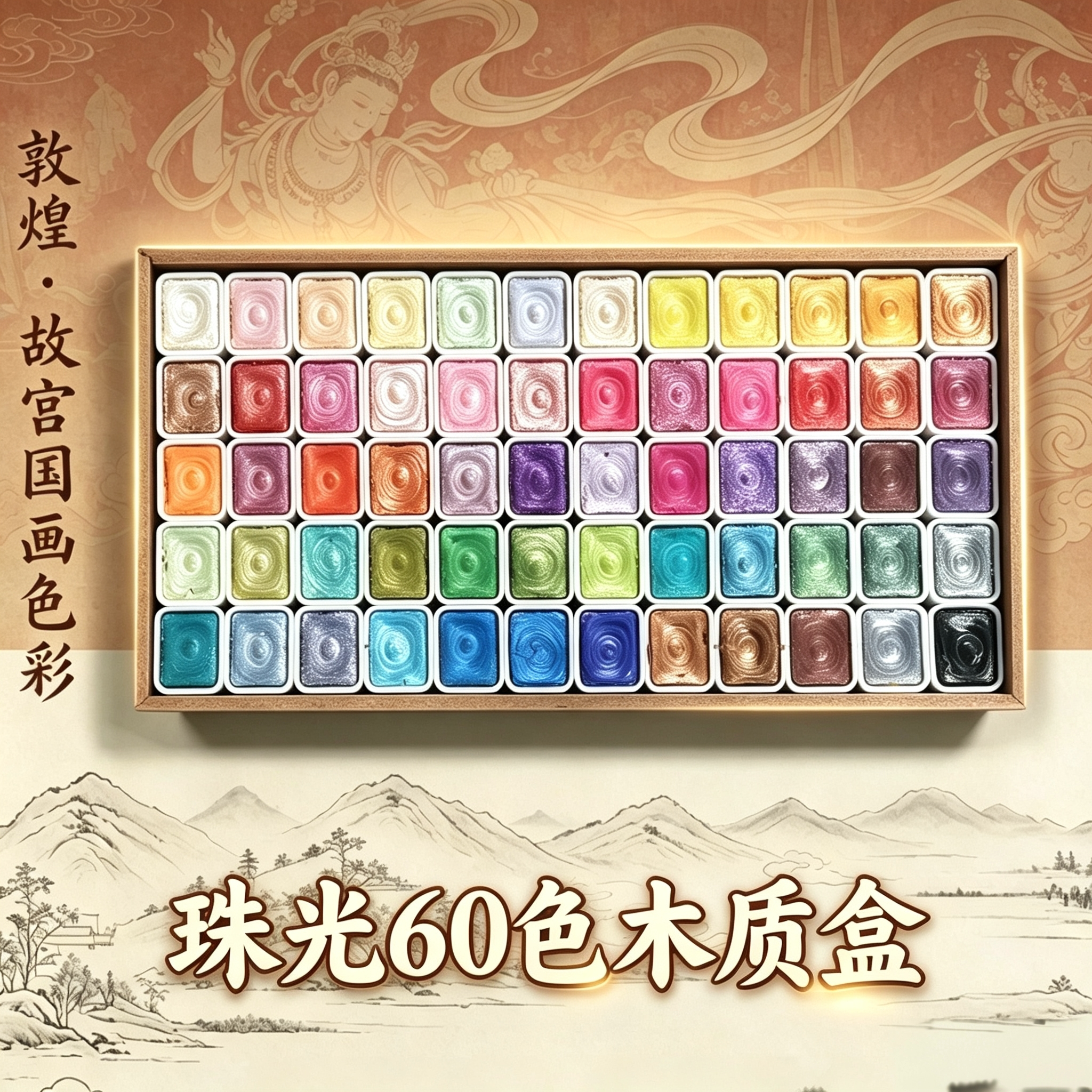 敦煌珠光水彩固体颜料套装美甲缠花唐卡国画彩绘儿童美术绘画