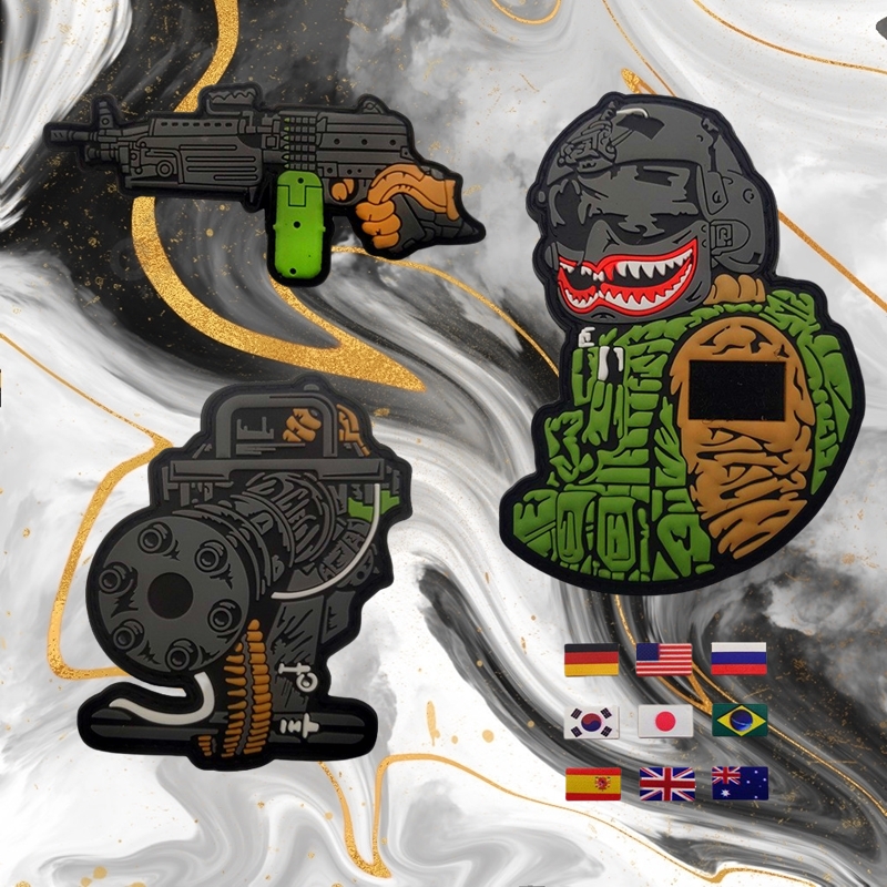 战术鲨鱼手持武器魔术贴徽章军迷背心士气章迷你旗帜臂章背包贴章