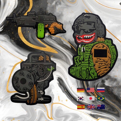 战术鲨鱼手持武器魔术贴徽章军迷背心士气章迷你旗帜臂章背包贴章