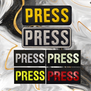 PRESS记者英文刺绣魔术贴徽章夜光+反光户外背包贴战术士背心气章