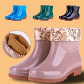 成人短筒防滑浅口水鞋 低筒保暖加绒雨靴低帮休闲水鞋 女厨房时尚