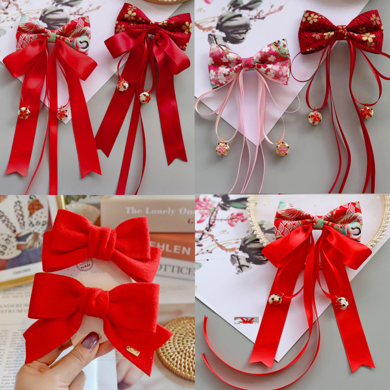 中国风儿童新年头饰小孩拜年发卡红色流苏发夹古风汉服顶夹发饰品