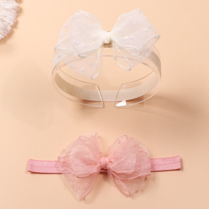 新款女宝宝网纱蝴蝶结发带婴儿百天拍照发饰公主弹力发箍儿童头带