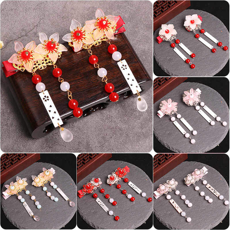 满15元包邮儿童发夹古风发饰小女孩发卡顶夹飘带汉服头饰宝宝边夹