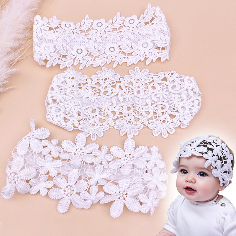复古儿童白色蕾丝发带 女宝宝花朵头带公主婴儿发饰拍照弹力发箍