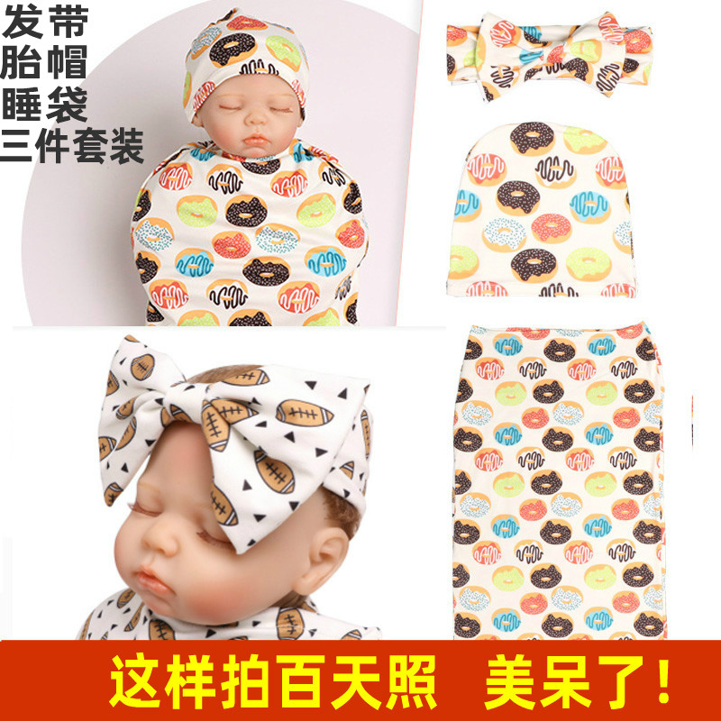 春夏薄款新生婴儿胎帽发带欧美