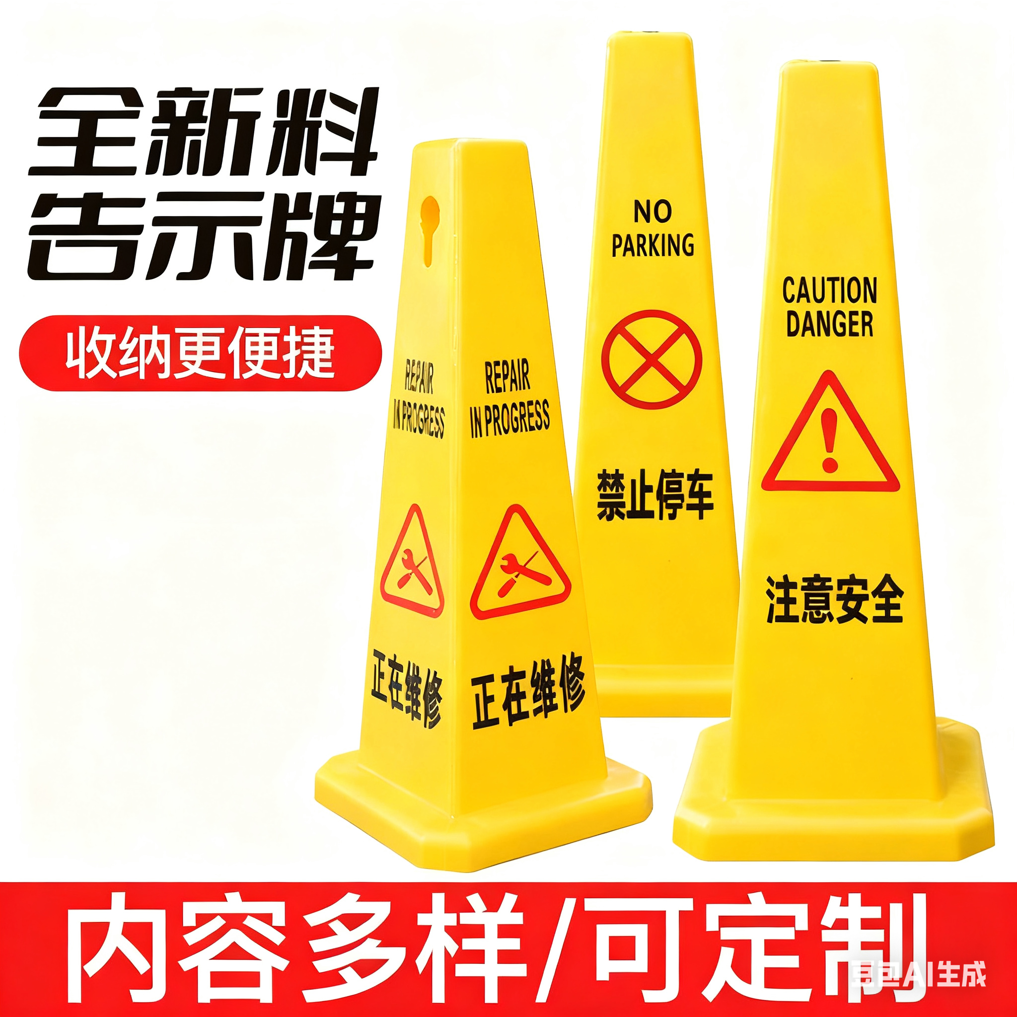 停车路锥塑料方锥警示柱隔离墩路障雪糕桶禁止停车小心地滑四方牌