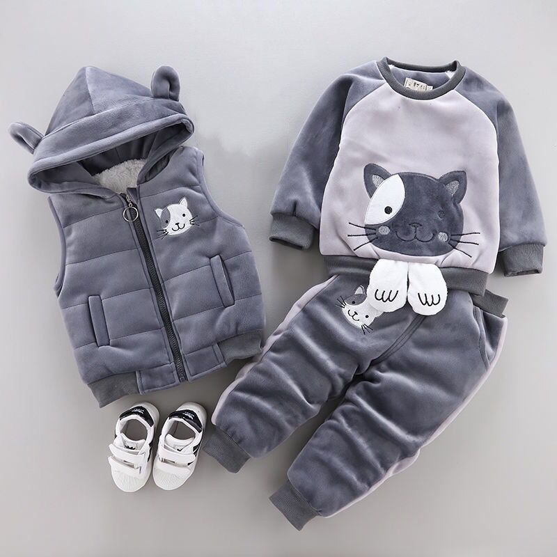 女童冬装2024新款宝宝加厚冬季三件套装1-2-3-4岁5小女孩冬天衣服
